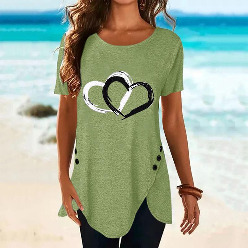 Женская летняя туника больших размеров, футболка с коротким рукавом, женская блузка на пуговицах, футболка