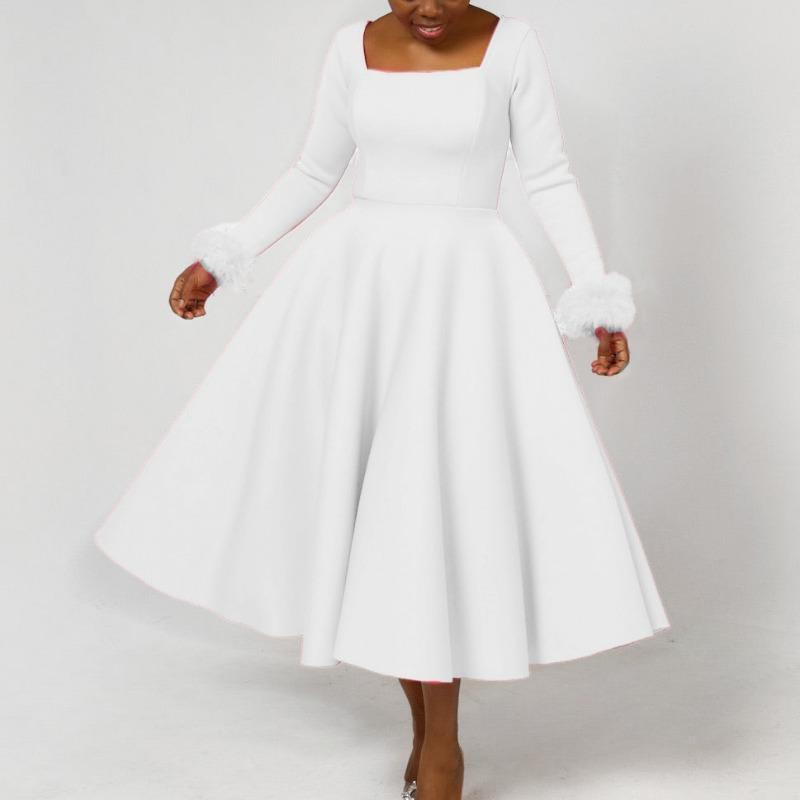 Вечеринка ресс зимний темперамент элегантное пушистое украшение платье с большой юбкой платье