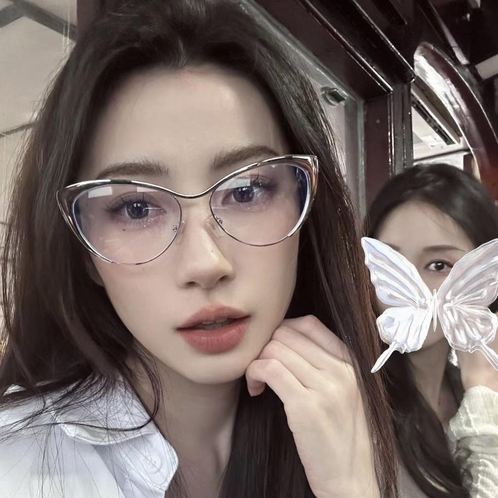 Модные унисекс круглые однотонные очки с металлической оправой, party очки, серебристая оправа "кошачий глаз" для женщин и мужчин