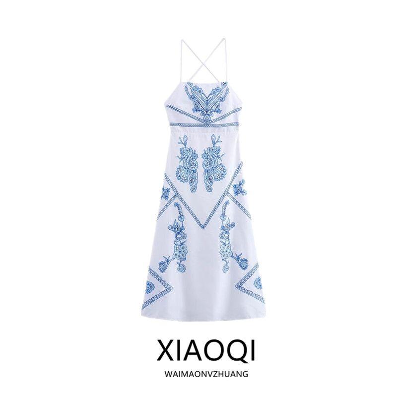 Fashion Style 2024 Summer New Women's Clothing Stylish Sling Easiest for Match Embroider Midi Skirt Dress 5107259