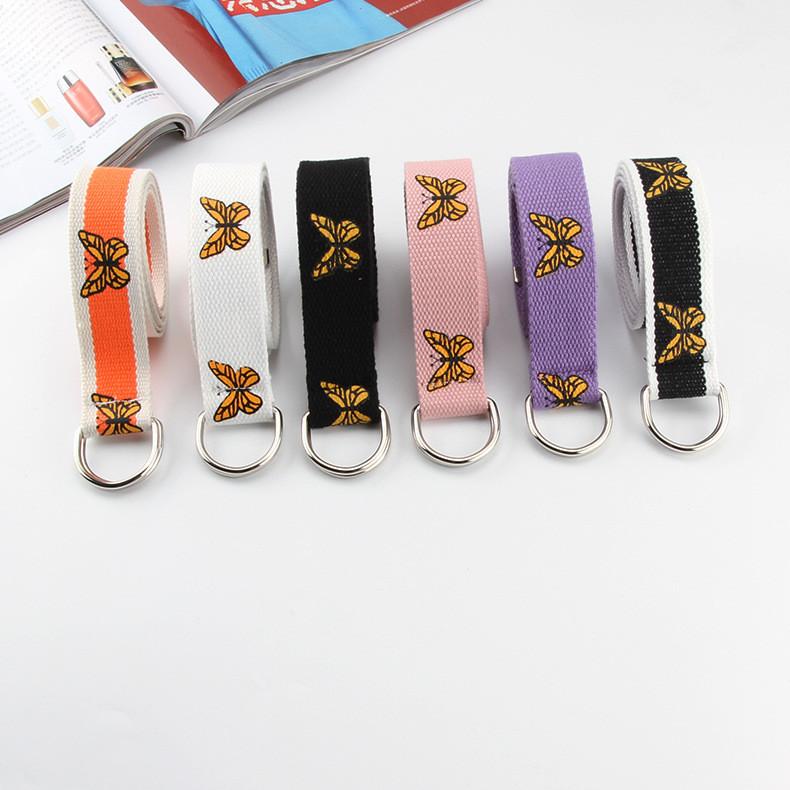 Унисекс тканевый пояс с рисунком бабочки, пряжка с двойной петлей для повседневной носки