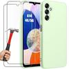 Protective Case - BOOLING - for Samsung Galaxy A14 4G-5G - Liquid Silicone - Slim - Green - with 2 Tempered Glasses