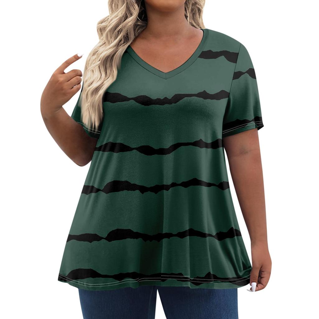 Womens Plus Size Tops Shorts Sleeve Shirts V Neck Casual Clothing Clothes Printed Tops