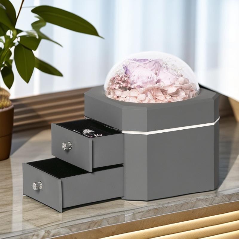 Valentine's Day Eternal Flower Single or Double Layer Drawer Jewelry Storage for Rings Necklaces Bracelets-Square Jewelry Box