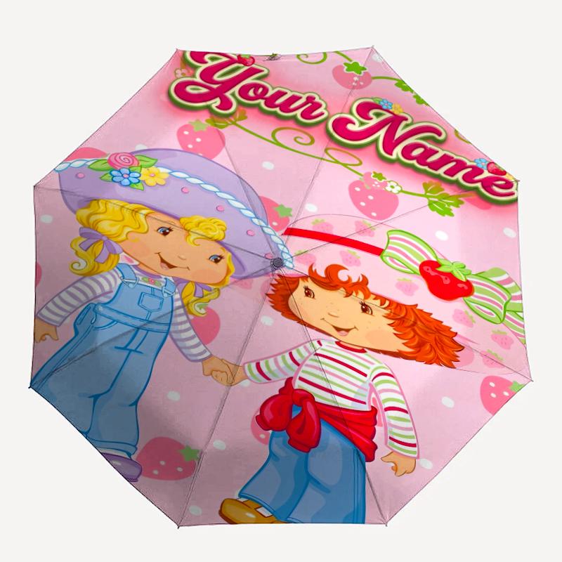 Personalized Name Princess Strawberry Print Umbrella, UV Shielding. It Has Eight Sturdy Ribs for Outdoor Use And Perfect As a Holiday Gift