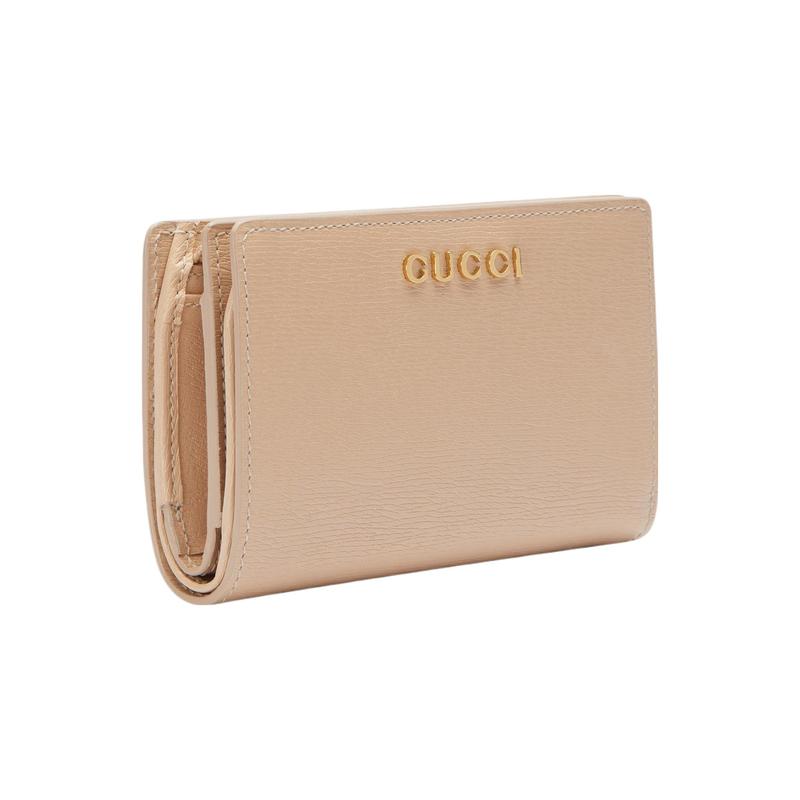 Gucci Gold hardware accessories handwritten logo details leather wallet regular women's light beige