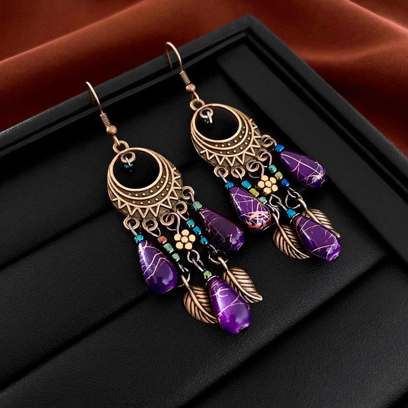Новые китайские серьги-капли с кисточками в виде цветка, этнический стиль, ретро, модные серьги для женщин