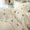 French Romantic Lace Bubble Gauze Bedding Set Queen Elegant Princess Style Embroidered Duvet Cover Set Ruffled Quilt Cover Sets