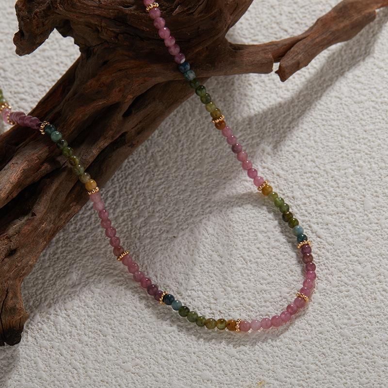 Ожерелье из стерлингового серебра S925 с натуральным цветным турмалином-драгоценным камнем, женская цепочка на ключицу, серьги Xiaohongshu