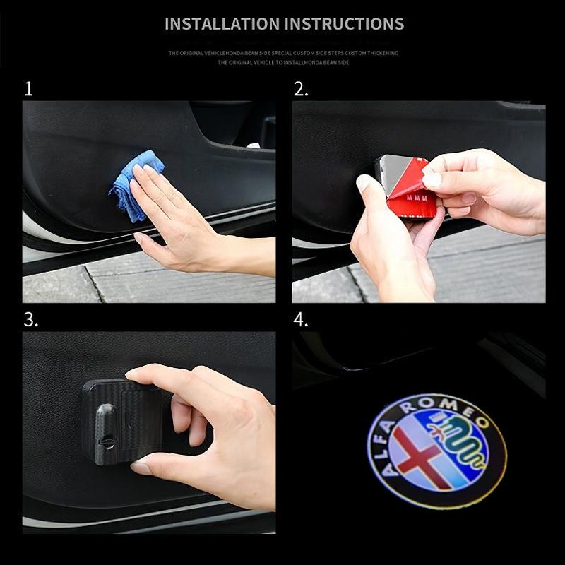 For Alfa Romeo 2026 Hot Sticker Car Door Wireless Welcome Light LED HD Projector Lamp  Decoration For Alfa Romeo 156 159 147 4C 