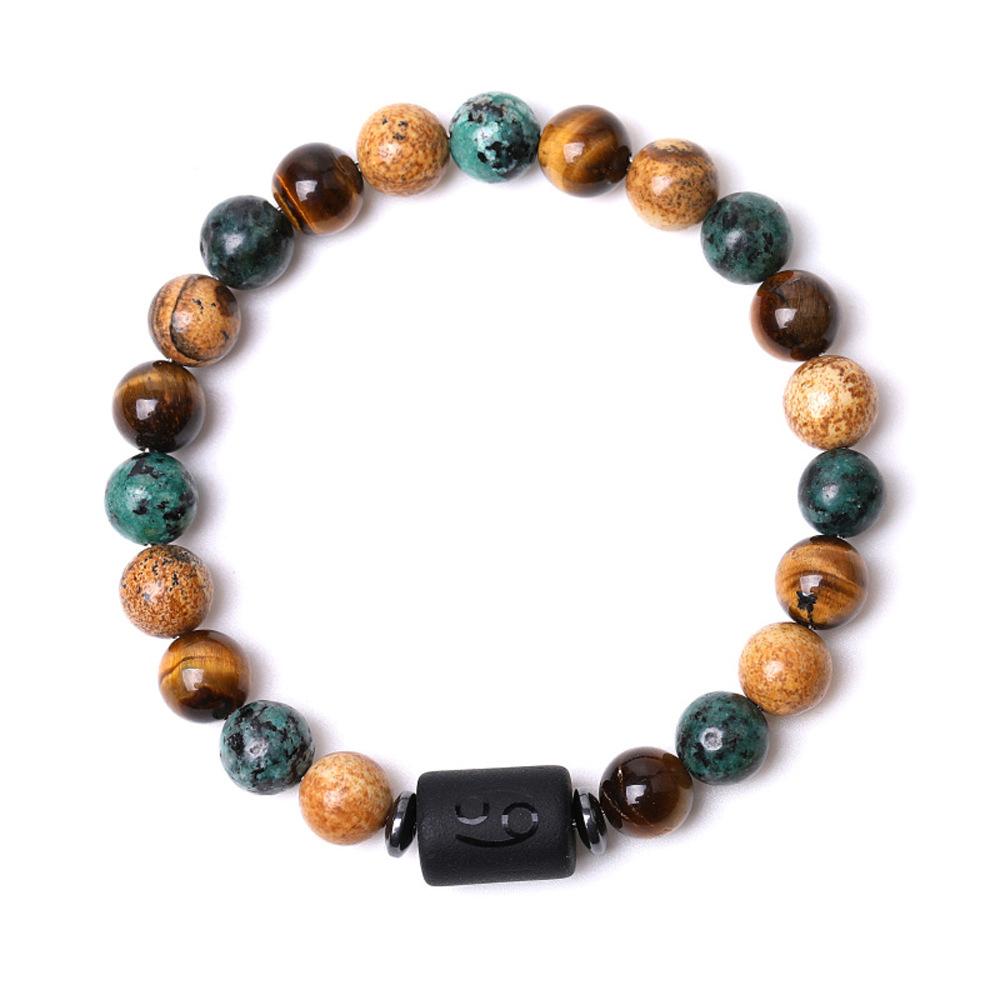 12 Classic Zodiac Signs Charm Jewelry Ball Shape Obsidian Natural Beaded Bracelet for Virgo Leo Libra Couples Fashionable