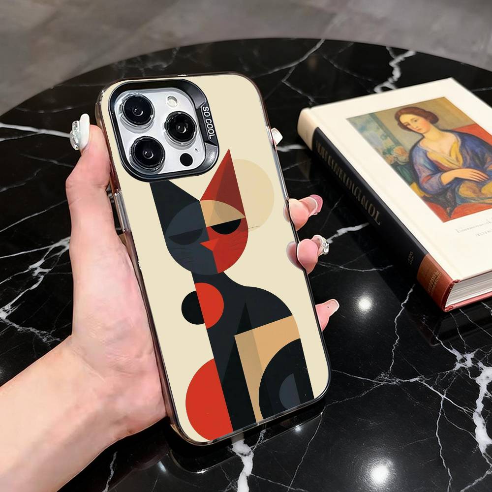 Абстрактная Геометрическая Арт Чехол Для Телефона Для iPhone 17,16,15,14,13,12,11 Plus,Pro Max,XS,Красочный Серебряный Чехол Для Телефона Funda Cover