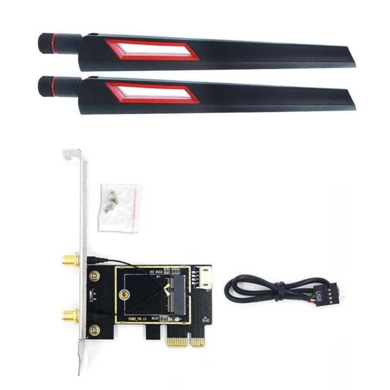 Адаптер M.2 NGFF беспроводной карты в PCIe для настольного компьютера, конвертер WLAN с антеннами 8 дБ/10 дБ для 7260 8265 7265 8260 AX200 AX210
