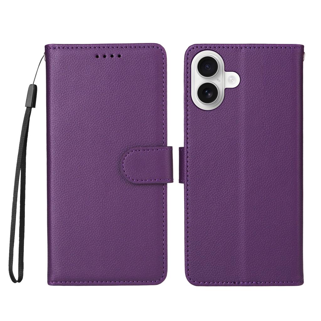 For iPhone 16 Case RFID Blocking 3 Card Slots PU Leather Phone Cover with Wrist Strap