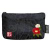 Senshishuin Nishijin Brocade Pouch with Black Lace and Camellia Design (Lined) (Small)