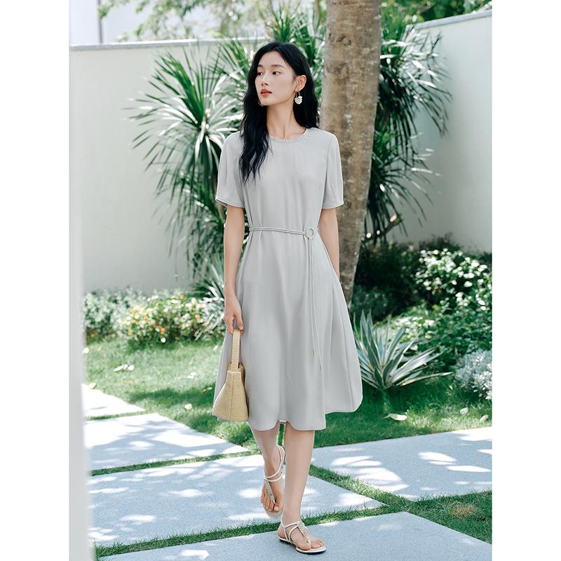 Jiuzi Anna Kou Elegant Commuting Style Nail Bead Collar Acetate Waist Dress