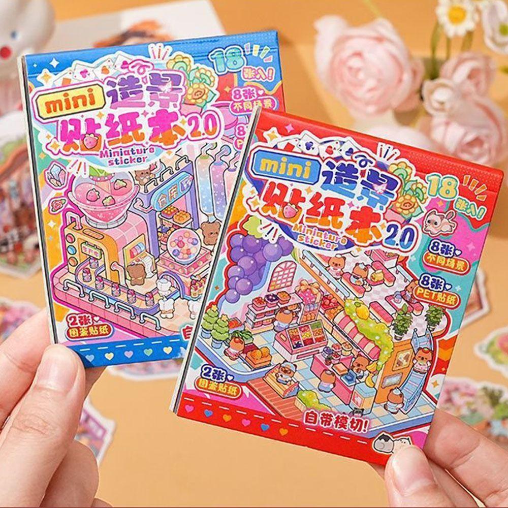 Миниатюрный альбом с наклейками PET 3D, карманные наклейки со сценами, наклейка-палатка для украшения, подарки