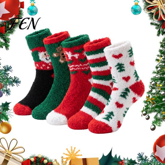 Coral Velvet Floor Socks 1 Pair Fleece Christmas Fuzzy Socks, Warm Fluffy Plush Holiday Party Slipper Unisex Thick Sleeping for Fall Winter