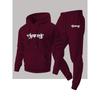 Mens Casual Hooded Sweatshirt Jogger Pants Set Fleece-Lined Letter Print Two-Piece Outfit Fall