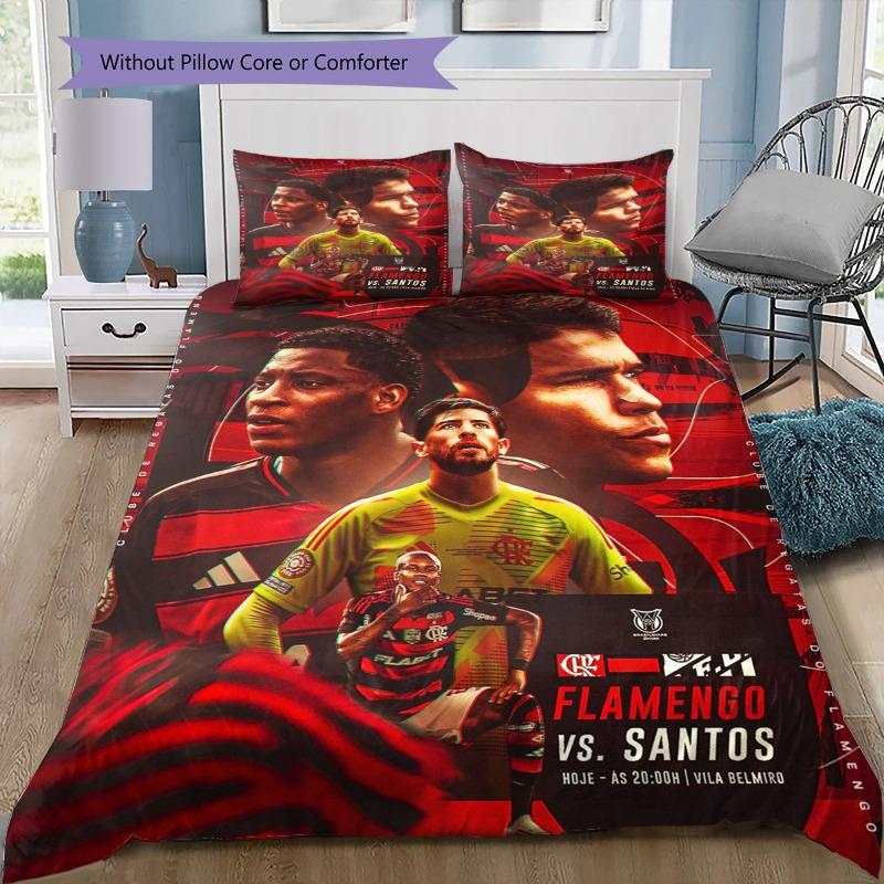 Flamengo Football Team Match Poster Print 3‑Pieces Duvet Cover Set Soccer Bedding Bedroom Home Decor Without Pillow Core