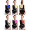 Girls Competition Leotard Sleeveless Style Shiny Rhinestones Contrast Color Bodysuit Gymnastics Performance
