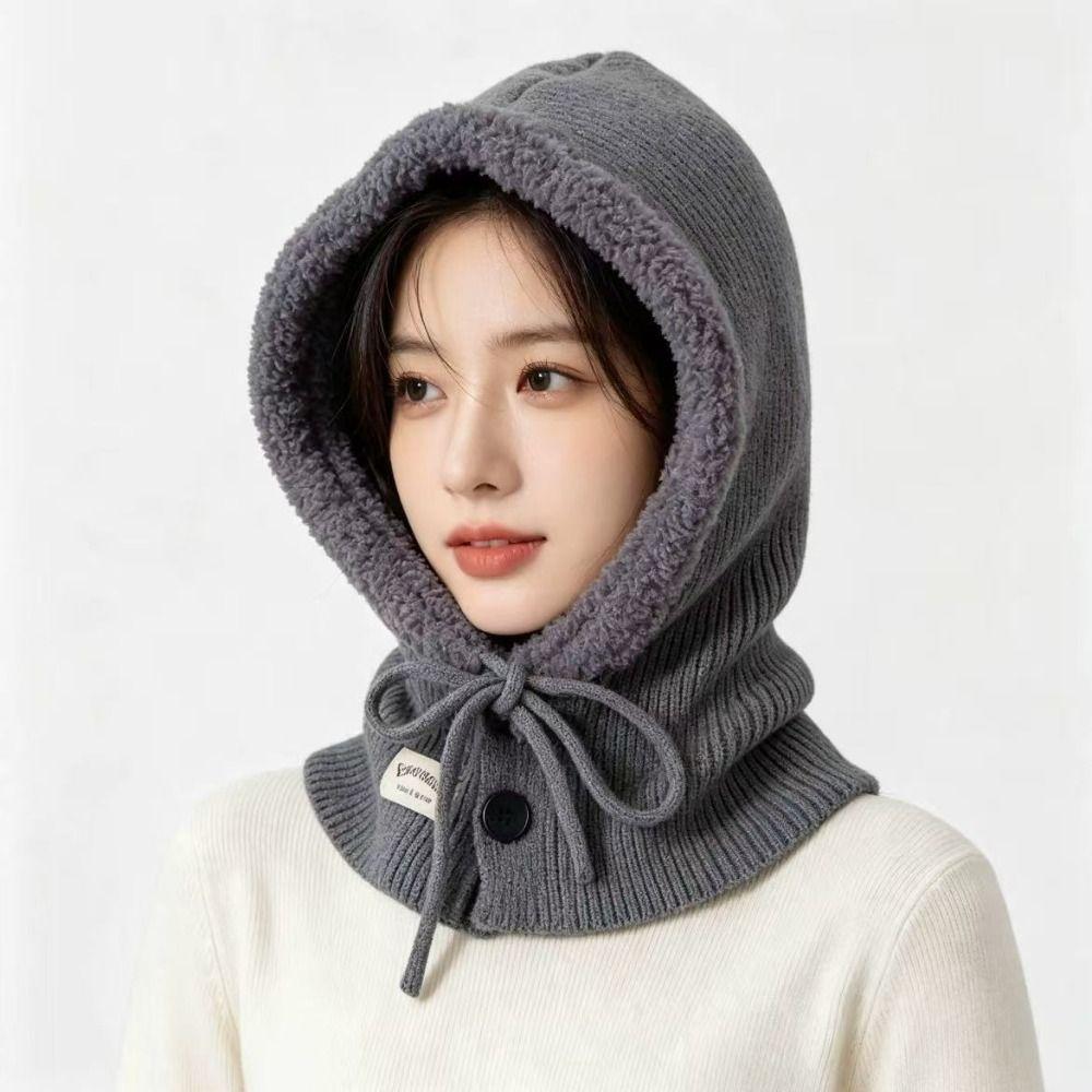 Fleece Wool Balaclava Hat Solid Color Knitted Hat Fashion Winter Cap Female/Girls