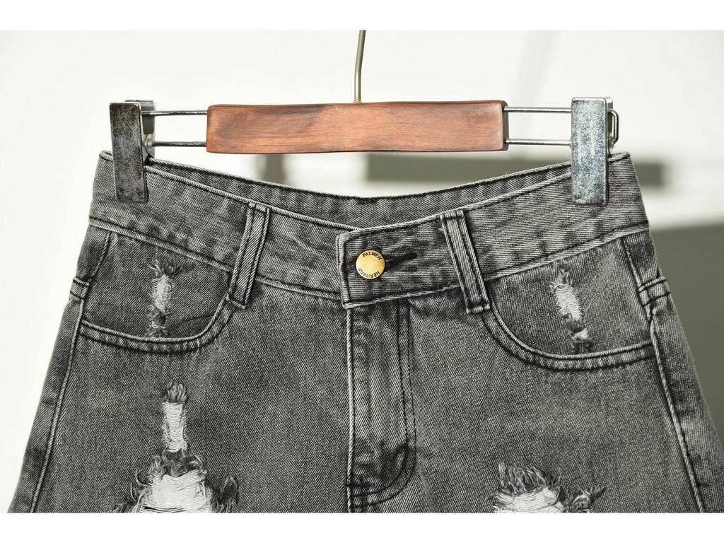 Korean High Waist Plus Size Raw Edge Denim Shorts for Women - Ripped, Slimming, Wide Leg A-Line Style