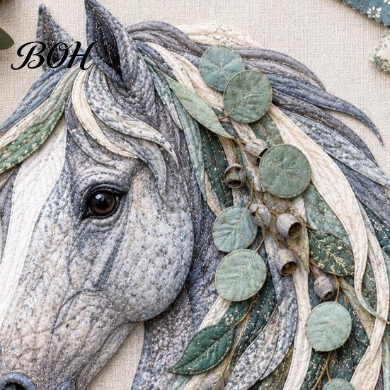 Home Decor Sewing Kit Floral Horse Patchwork Kit, Fabric DIY Handmade Wall Art for Adults, Crafting Materials