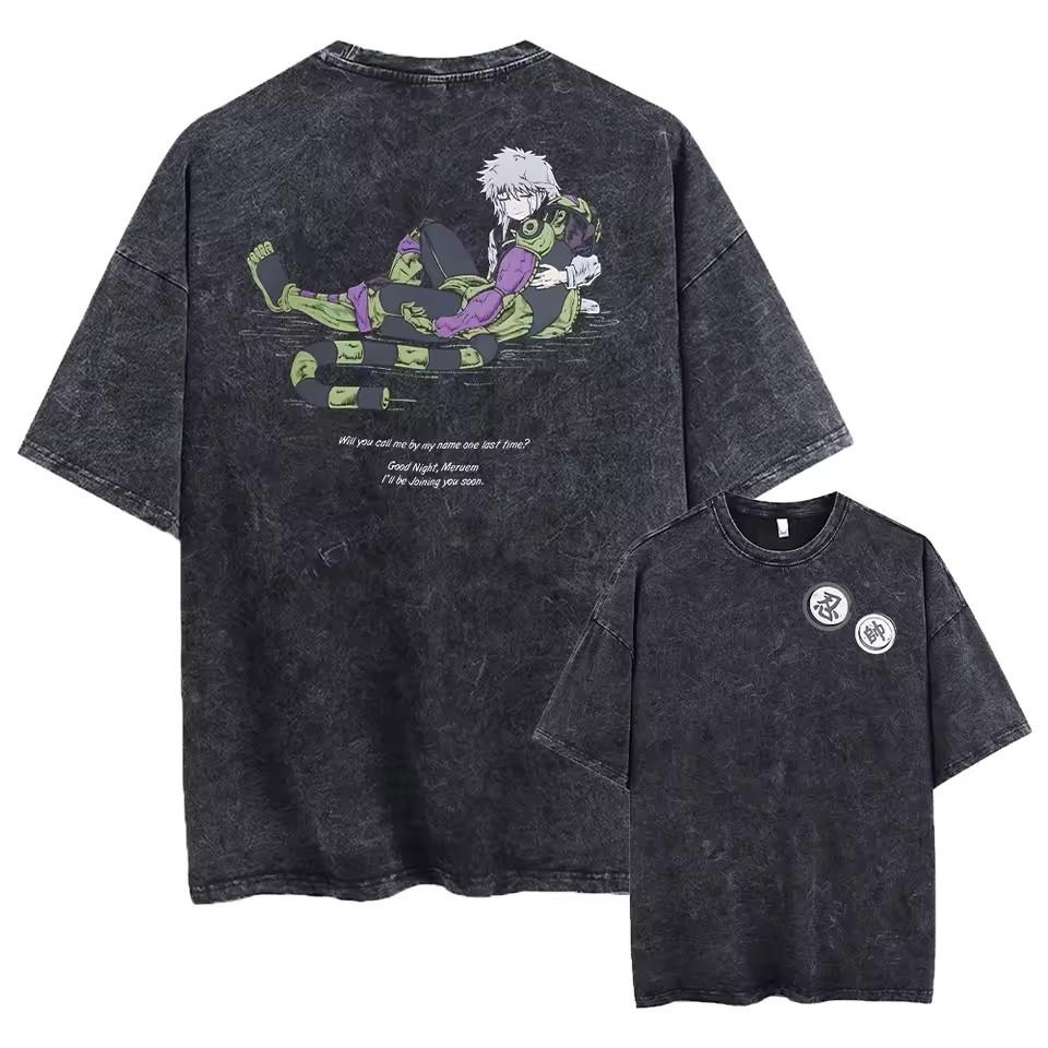 Anime Washed Short sleeved round neck Y2k Tshirt Men Clothing Top Tees Mens T-Shirt Camisetas