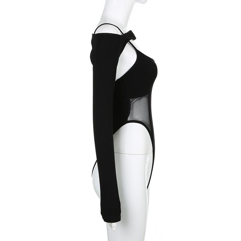 Женский сексуальный комбинезон из двух частей Pure Desire Wind Mesh Splicing Booklet Buckle Slim с длинным рукавом