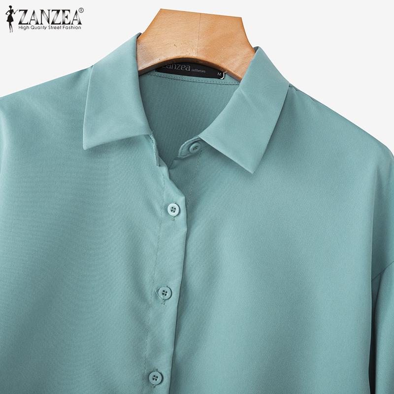 ZANZEA Women Casual Turn Down Collar Loose 3/4 Sleeve Hight Low Blouse
