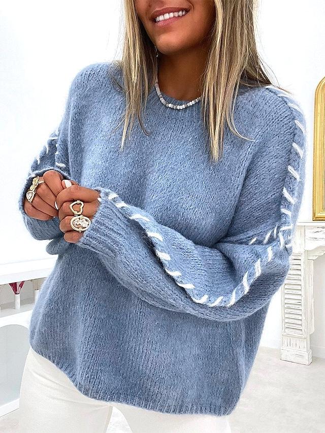 Yangyang Women's Autumn/Winter Ribbed Round Neck Loose Knit Sweater