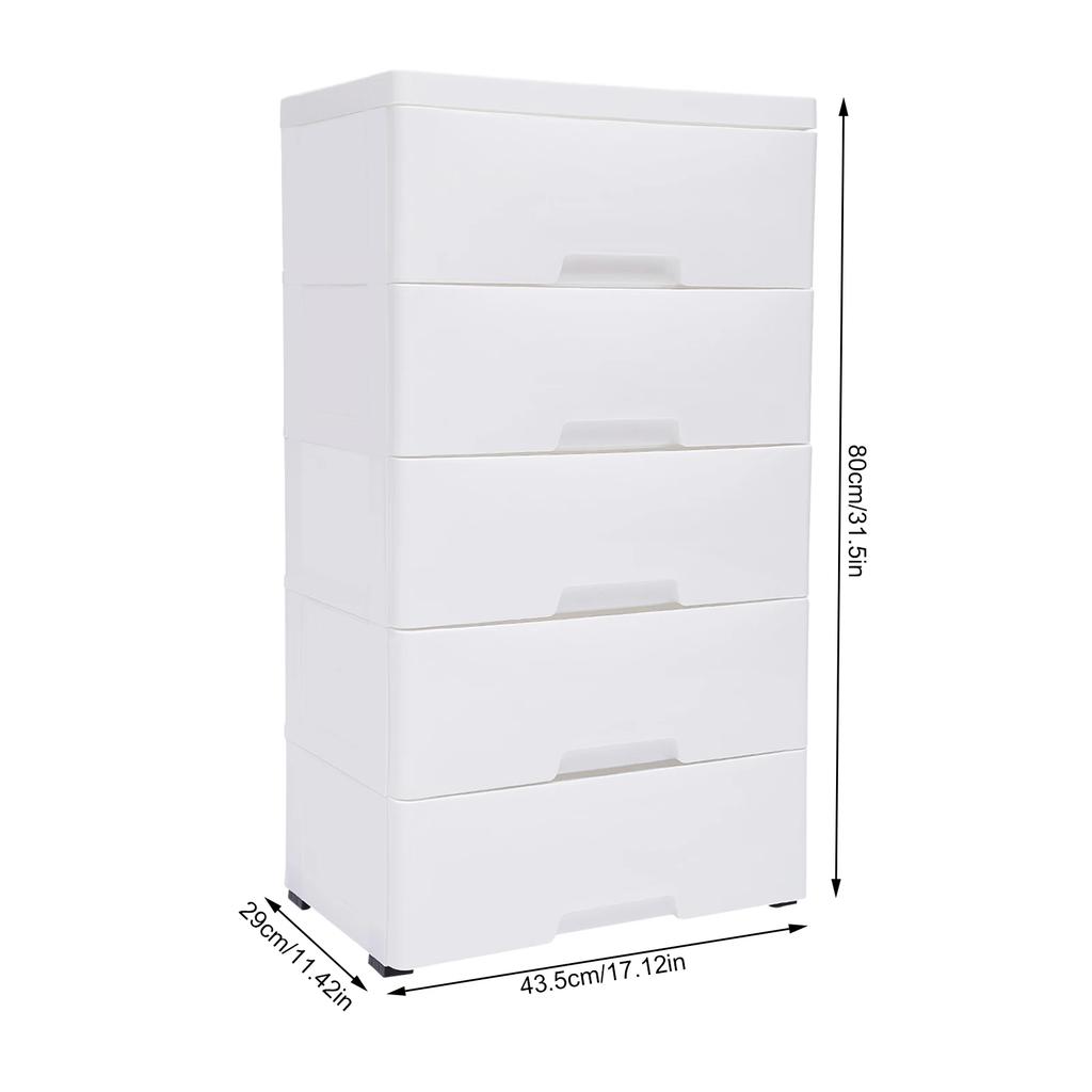 Plastic Drawers Dresser for Bedroom Storage Cabinet with 5 Drawers Craft Organizers and Storage for Playroom, Kitchen (White)