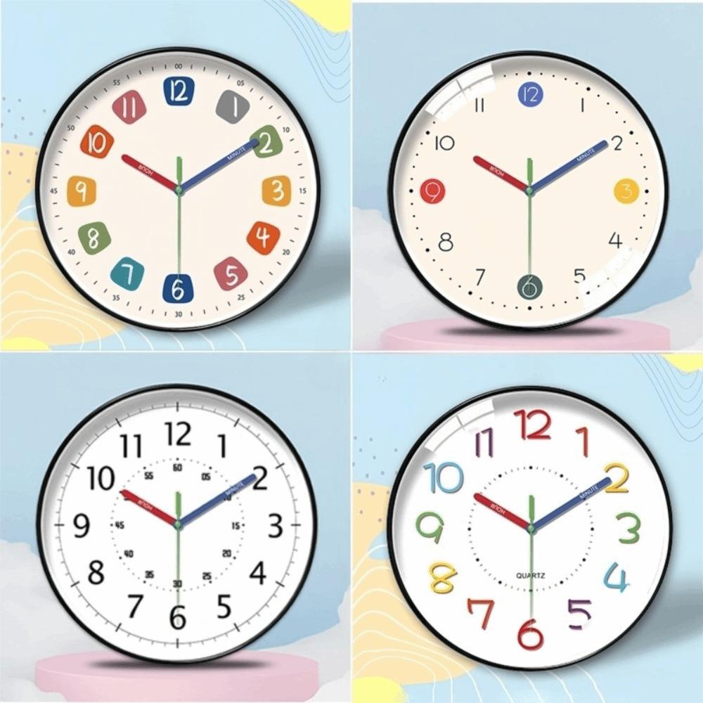 Mute Early Education Wall Clock Round Learning Wall Hanging Clock Electronic Color Clock  Office