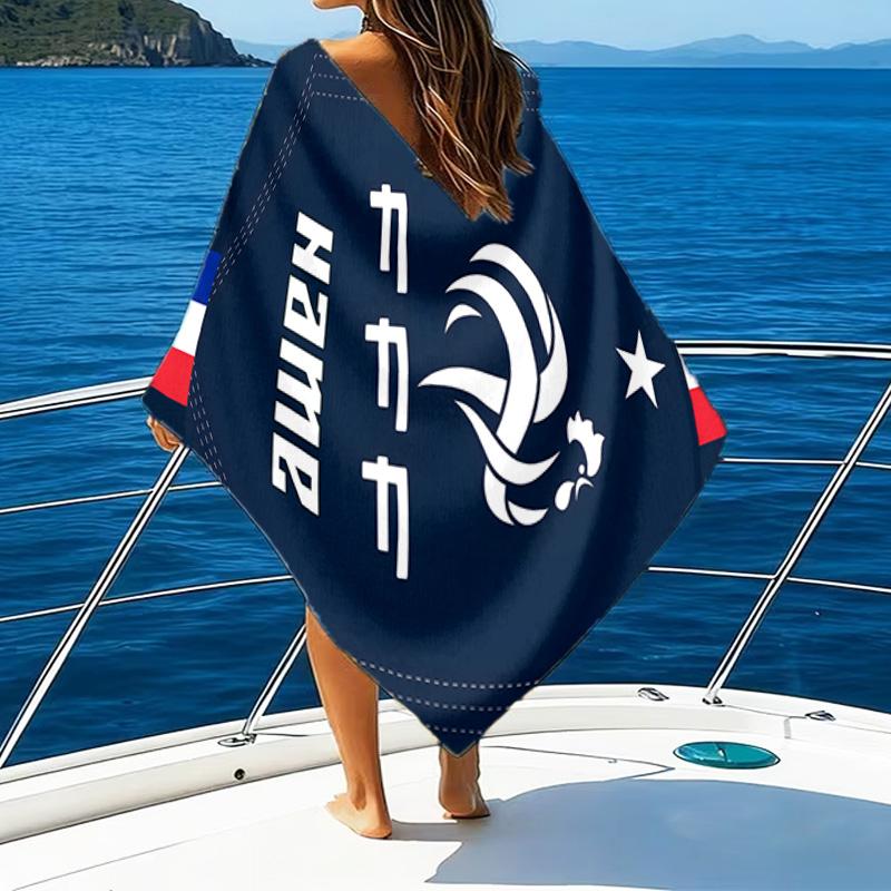 1PC Custom Name Beach Towel France Football Crest Beach Towel, Suitable for Camping, Travel, Beach Accessories, Super Absorbent, Family Gift