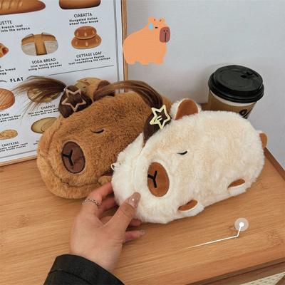 Сумка для ручек из плюшевой резинки Capybara с жареными волосами, креативная, симпатичная, большой емкости, пенал для хранения, сумка для хранения для студентов, многофункциональная коробка для канцелярских принадлежностей