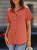 Women's V Neck Collared Button Down Shirt Short Sleeve Top with Pockets