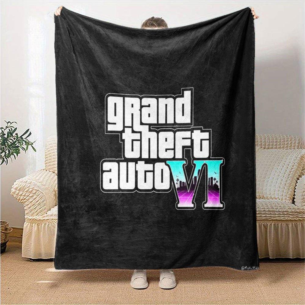 1 шт. Мягкое фланелевое одеяло Grand Theft Auto с дизайнерским принтом. Уютное одеяло для всех сезонов, идеально подходит для дивана, кровати, офиса
