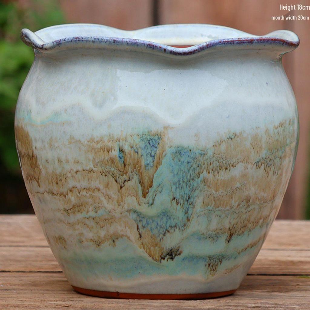 Large Ceramic Terracotta Flower Pot for Balcony and Living Room - Ideal for Succulents, Orchids, Green Radish, and Plants
