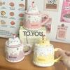 Ceramic Mug with Lid Cartoon Birthday Gift Cup for Women Office Coffee Cup Household Water Cup Creative Gift Box
