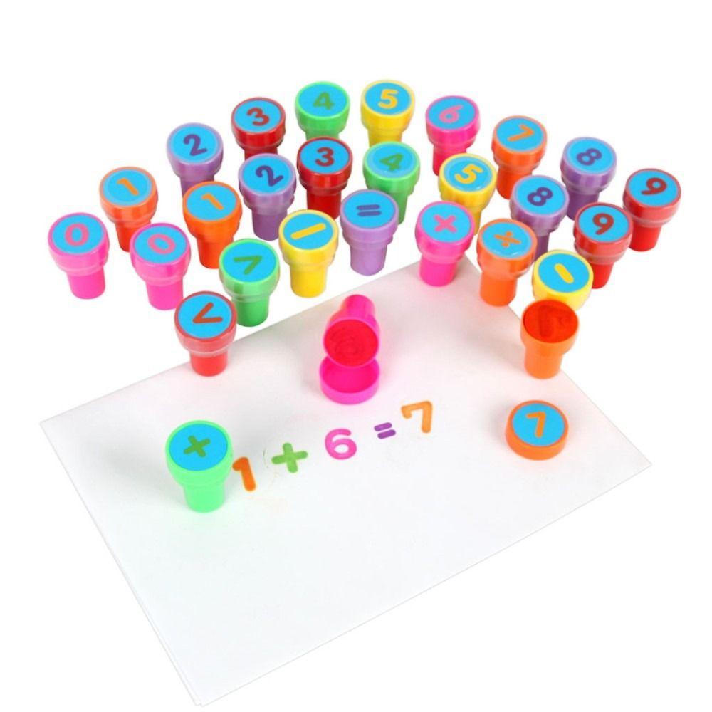 Self-ink 26pcs Alphabets Letters Round Stamp Number Children Arithmetic Seal Kids/Children