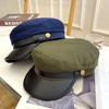 PU Leather Autumn British Style Fishing Cap Women Captain Caps Flat Navy Hats Men Sailor Caps