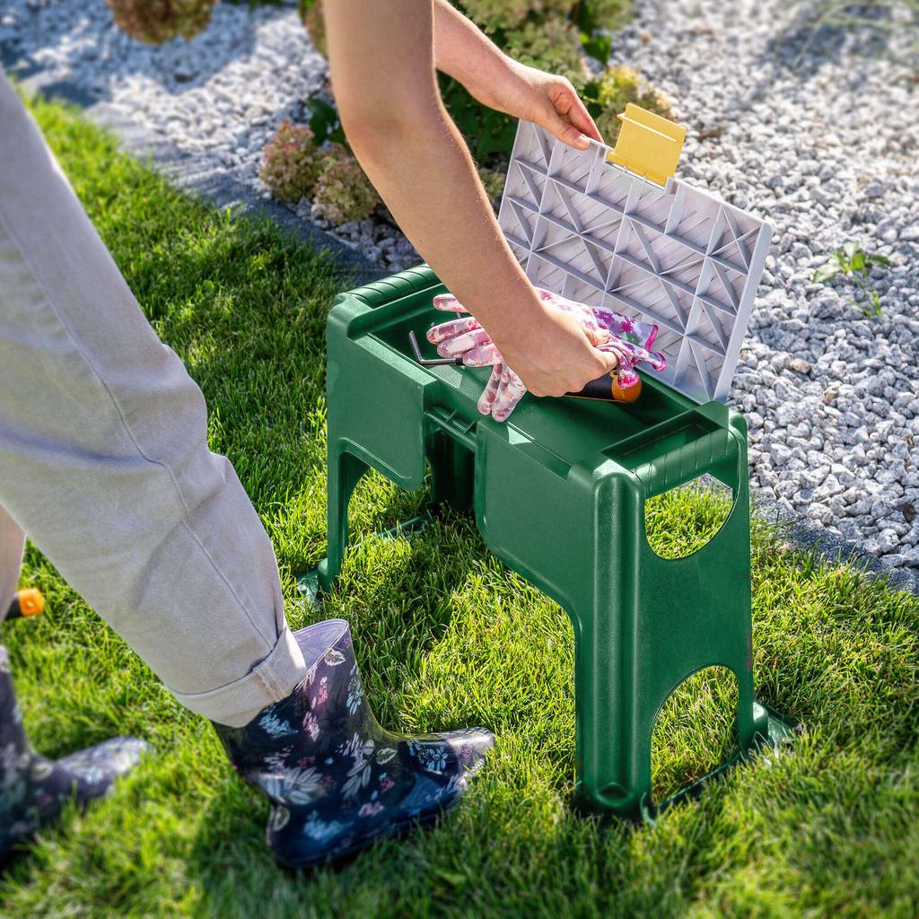 KADAX Садовый коленопреклонитель Табурет Стул Ящик для хранения Табуретка Скамейка 3в1 Складной Зеленый