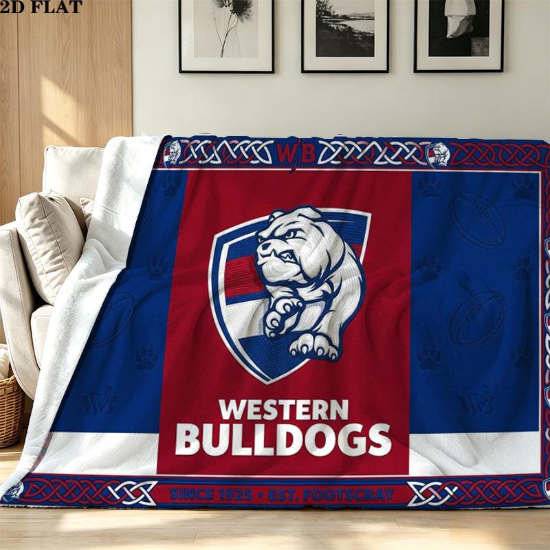Western Bulldogs Print Flannel Blanket High Quality Warm Comfortable Cover for All Seasons Perfect for Gifts Home Decor