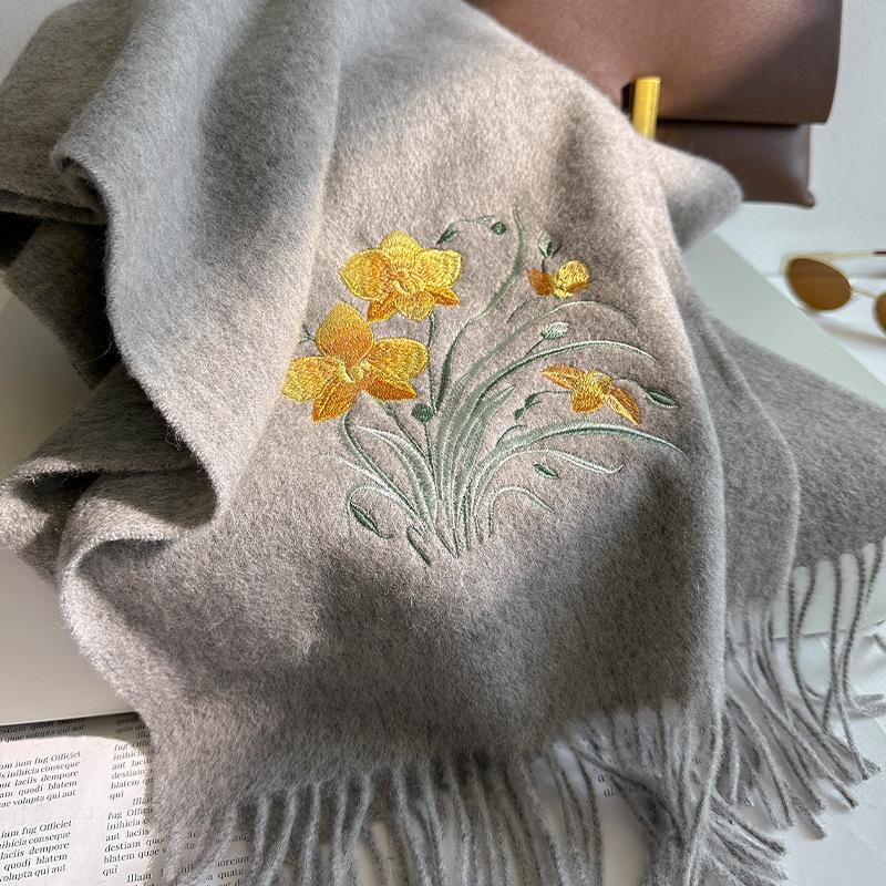 100% Wool Winter Scarf For Women Long Warm Cashmere Scarves Hijab Solid Lady Shawl Wrap Female Pashmina Bandana Head Scarfs New