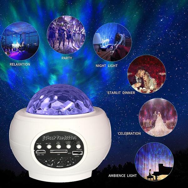 New Bluetooth Starry Sky Projector Night Light Remote Control Kinds of Lighting Modes Built-in Music Player Starry Sky Ocean Wave Projection Lamp