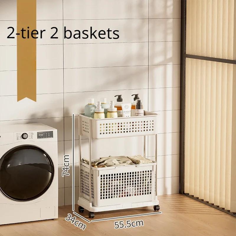 Dirty Clothes Basket Handheld Portable Laundry Basket With Movable Wheel Large Capacity Multifunctional Bathroom Storage Trolley
