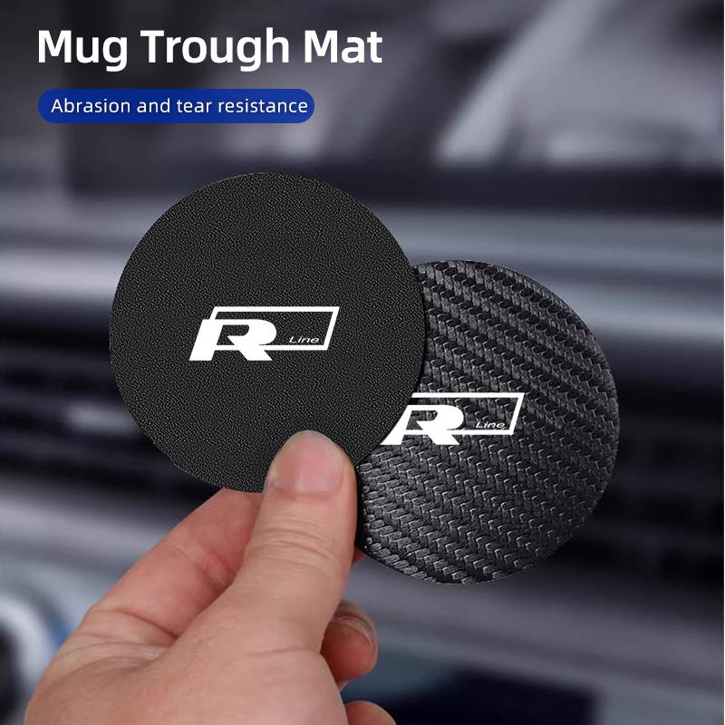 2Pcs Car Leather/Carbon Fiber Water Cup Coasters Anti-Slip Pads For VW R Jetta Sagitar Magotan Passat Tiguan Scirocco Golf 5 7 xn4