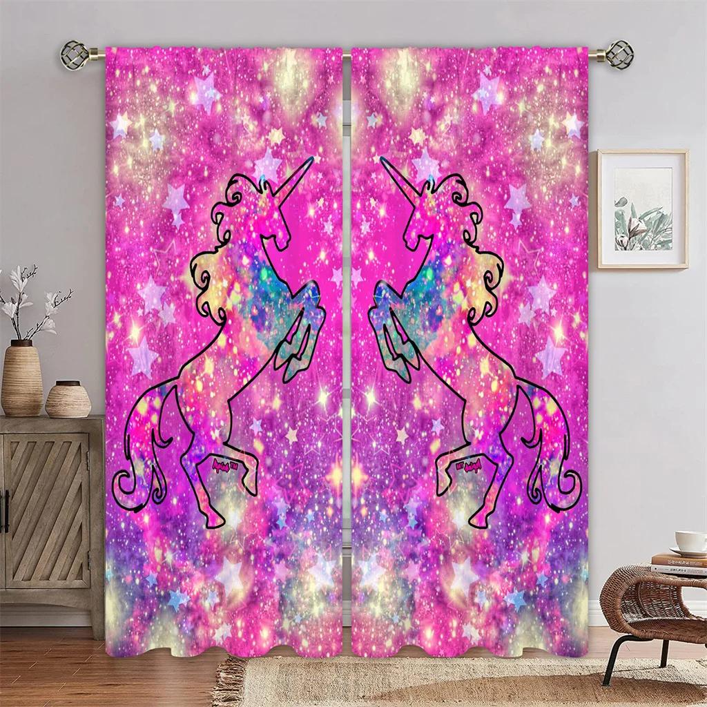 3D Радужные Шторы-Солнцезащитные Шторы с Рогом Лошади, 2 Панели, Подходят для Спальни, Гостиной, Детской Комнаты, Офиса, Домашнего Декора