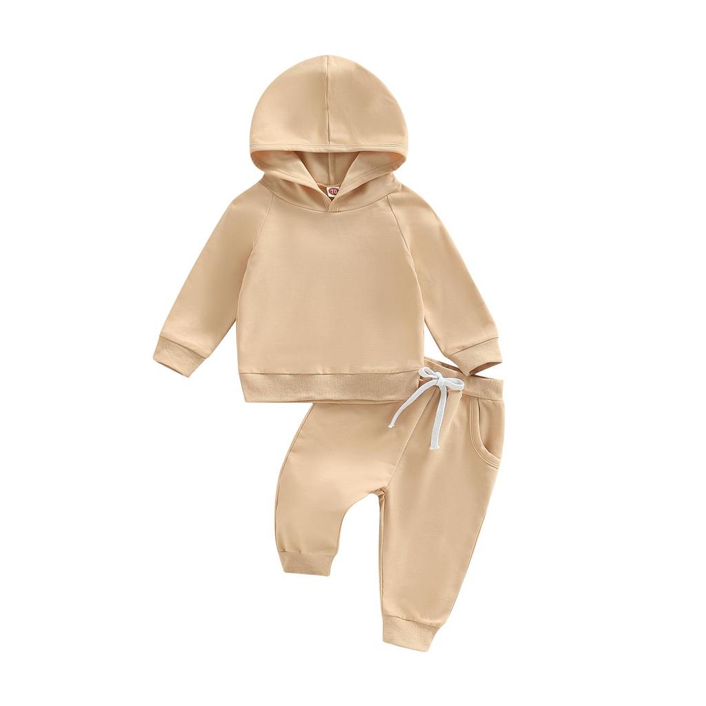 Thorn Tree Infant Baby Boys Clothes Hooded Solid Sweatshirt Top Pocket Elastic Waist Pants 2Pcs Outfits Fall Winter Outfits